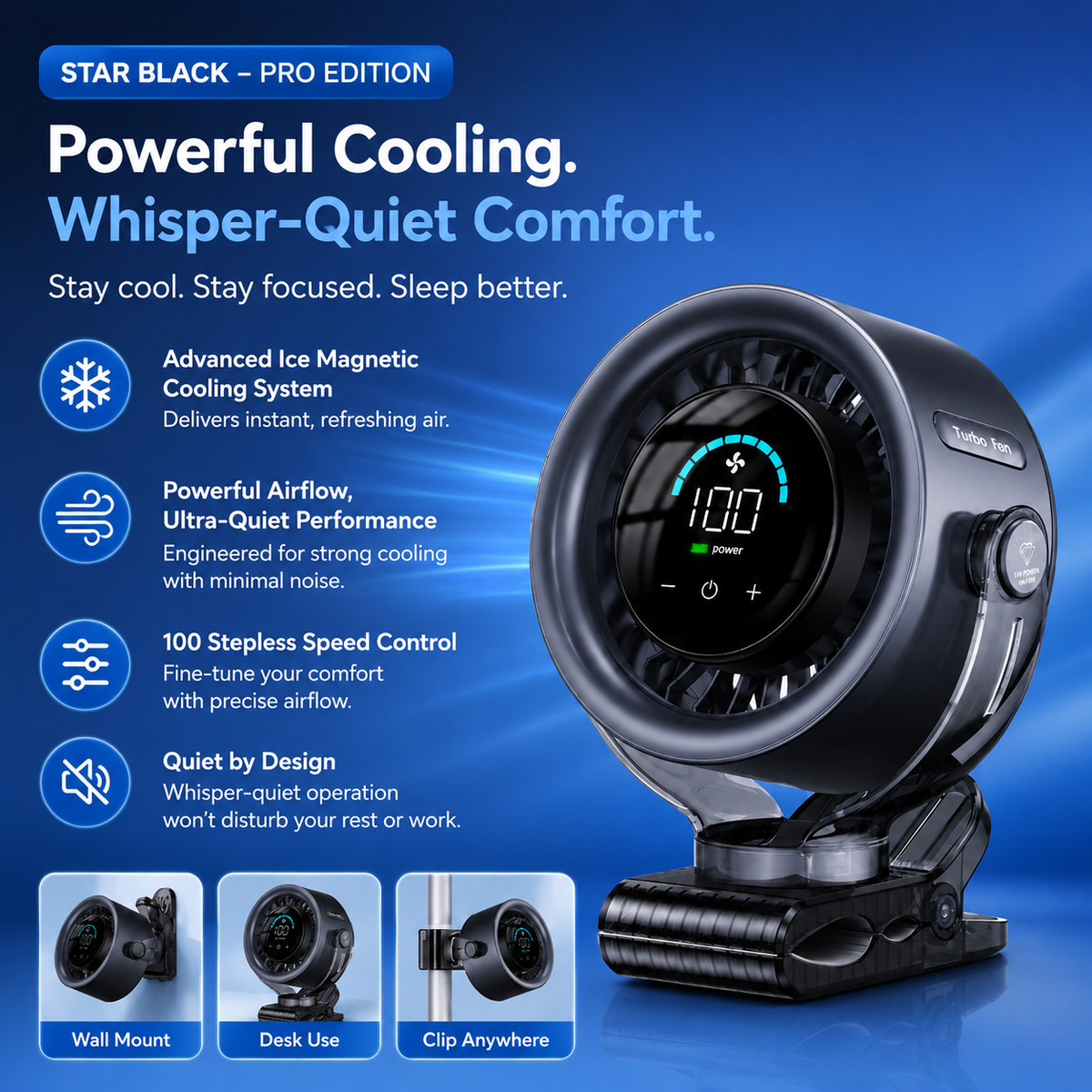 KIMMOO 4000mAh Rechargeable Portable Clip-on Fan™